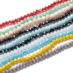 Mixed Color Electroplate Glass Beads Strands, Opaque Solid Color, AB Color Plated, Faceted, Rondelle, Mixed Color, 8x6mm, Hole: 1mm, about 68pcs/strand, 15.5 inch(38.75cm), 1strand/color