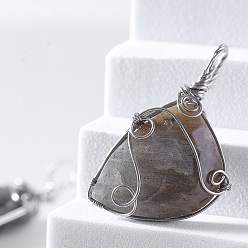 Labradorite Natural Labradorite Pendants, Stainless Steel Wire Wrapped Nuggets Charms, Stainless Steel Color, 40x35mm