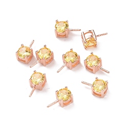 Light Yellow 925 Sterling Silver Peg Bails, with Cubic Zirconia, Square, Rose Gold, Light Yellow, 9x4x4.5mm, Hole: 2.5x1.5mm, Pin: 0.6mm