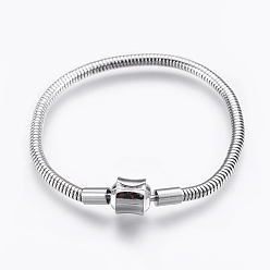 Stainless Steel Color 304 Stainless Steel European Style Bracelet Making, with Clasps, Stainless Steel Color, 7-1/8 inch(180mm), 3mm