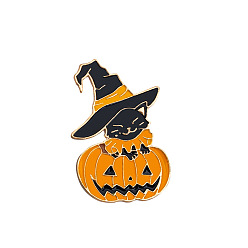 Pumpkin Halloween Enamel Pin, Golden Alloy Brooch for Backpack Clothes, Pumpkin Pattern, 38x25mm