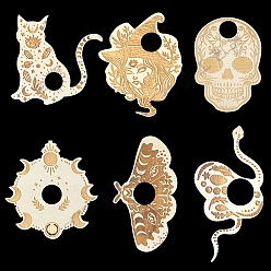 Античный Белый Наборы украшений из дерева, кошка/мотылек/череп/змея/ведьма, старинный белый, 5~10 см