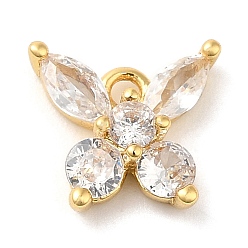 White Brass Micro Pave Cubic Zirconia  and Glass Pendants, Lead Free & Cadmium Free, Long-Lasting Plated, Real 18K Gold Plated, Butterfly, White, 9x10x3.5mm, Hole: 1.2mm