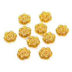 Gold Czech Glass Beads, Flower, Gold, 14x14mm, Hole: 0.8~1mm