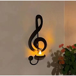 Black Iron Art Wall Mounted Candle Holders, Musical Note Candlesticks, Treble Clef, Black, 26x10cm