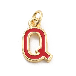 Letter Q Стойки обшивки латунные подвески, с эмалью и кольцом для прыжков, без кадмия и без свинца, долговечный, реальный 18 k позолоченный, буквы, Буква Q, 12x7.5x1 мм, отверстие : 2.5 мм