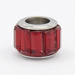 Dark Red Glass European Beads, Large Hole Drum Beads, with 304 Stainless Steel Core, Faceted, Dark Red, 11x10mm, Hole: 5mm