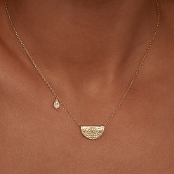 Light Rose Rhinestone Teardrop & Lotus Pendant Necklace, Golden Stainless Steel Necklace, Light Rose, 17.72 inch(45cm)