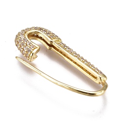 Claro Pendientes de aro de latón, con diamante de imitación, forma de pasador de seguridad, dorado, Claro, 26~26.5x10~11x3 mm, pin: 0.8 mm