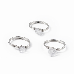 Quartz Crystal Natural Quartz Crystal Chips Finger Ring, Platinum Brass Wire Wrap Jewelry for Women, Inner Diameter: 18mm