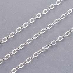Silver Brass Cable Chains, Soldered, Flat Oval, Silver, 2.5x2x2mm