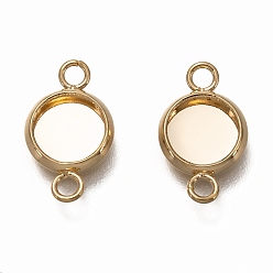 Real 18K Gold Plated 304 Stainless Steel Cabochon Connector Settings, Plain Edge Bezel Cups, Flat Round, Real 18K Gold Plated, Tray: 6mm, 13x8x1.5mm, Hole: 1.5~1.8mm