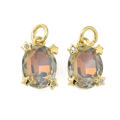 Темный Лосось Кулон из циркония, со стеклом, овал со звездочками, стойки покрытие, долговечный, без кадмия и без свинца, реальный 18 k позолоченный, с целью перехода в кольце, темный лосось, 13x8.5x6 мм, отверстие : 3 мм