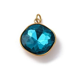 Темно-Голубой 316 подвески из граненого стекла из нержавеющей стали, ромб, ионное покрытие (ip), реальный 18 k позолоченный, с петлей, глубокое синее небо, 17x14.5x6.5 мм, отверстие : 2.5 мм