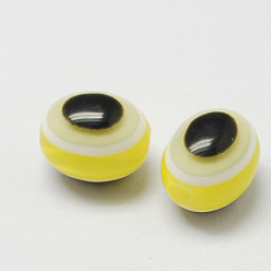 Yellow Oval Evil Eye Resin Beads, Yellow, 10x8mm, Hole: 1.5~2mm