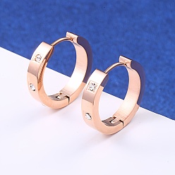 Розовое Золото Серьги-кольца из нержавеющей стали с кубическим цирконием для женщин