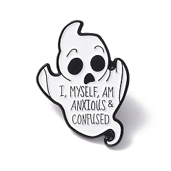 White I, Myself, Am Anxious & Confused Enamel Pin, Ghost Alloy Brooch for Halloween, Electrophoresis Black, White, 30x22x1mm