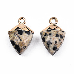Dalmatian Jasper Natural Dalmatian Jasper Pendants, with Light Gold Plated Iron Findings, Faceted, Kite Charm, 18.5x11.5~12x6mm, Hole: 1.6mm