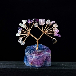 Fluorite Natural Fluorite Chips Tree Decorations, Gemstone Base with Copper Wire Feng Shui Energy Stone Gift for Home Office Desktop Decoration, 5.5~7.5x3.5~5.5cm