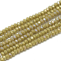 Dark Khaki Electroplate Opaque Solid Color Glass Beads Strands, Faceted, Rondelle, Dark Khaki, 2.5x1.5mm, Hole: 0.8mm, about 160~165pcs/strand, 13.78 inch~14.17 inch(35~36cm)
