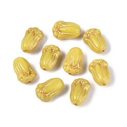 Темный Хаки Стеклянные бусины, тюльпан, золотой металл обвитыми, Темный хаки, 11.5x8x5~5.5 мм, отверстие : 1 мм