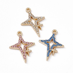 Mixed Color Alloy Rhinestone Pendants, Star Charm, Light Gold, Mixed Color, 23x16.5x2mm, Hole: 1.4mm