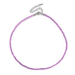 Magenta Glass Beaded Necklace, with Alloy Clasps, Magenta, 16.10 inch(40.9cm)