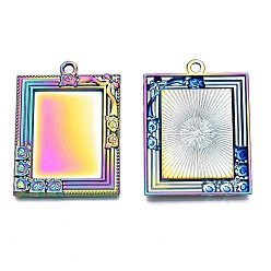 Rainbow Color Rainbow Color Alloy Pendant Cabochon Settings, Cadmium Free & Nickel Free & Lead Free, Rectangle, Tray: 29x21mm, 45x32.5x2.5mm, Hole: 3mm