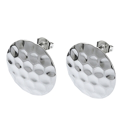 Stainless Steel Color 201 Stainless Steel Stud Earrings, with 304 Stainless Steel Pins, Textured Flat Round, Stainless Steel Color, 20mm