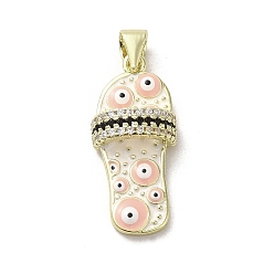 White Brass Micro Pave Cubic Zirconia Pendants, with Enamel, Real 18K Gold Plated, Slipper
 with Evil Eye, White, 23x10.5x5mm, Hole: 3.5x5.5mm