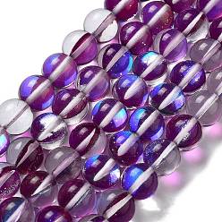 Violet Bleu Brins synthétiques de perles de lune, ronde, bleu violet, 10mm, Trou: 1mm, Environ 19 pcs/chapelet, 7.48 pouce (19 cm)