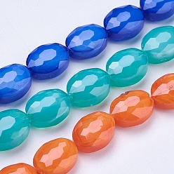 Mixed Color Electroplate Glass Beads Strands, Faceted, Oval, Mixed Color, 16x12x7mm, Hole: 1mm, about 24pcs/strand, 15.1 inch