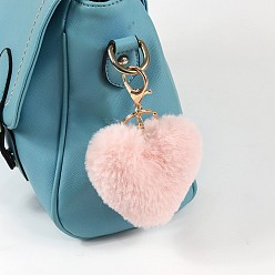 Pink Imitation Fur Pom Pom Balls, for DIY Keychain Bag Making Accessories, Heart, Pink, 10x8cm