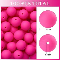 Deep Pink 100Pcs Silicone Beads Round Rubber Bead 15MM Loose Spacer Beads for DIY Supplies Jewelry Keychain Making, Deep Pink, 15mm