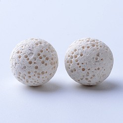 White Unwaxed Natural Lava Rock Beads, for Perfume Essential Oil Beads, Aromatherapy Beads, Dyed, Round, No Hole, White, 13~14mm