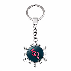 Symbol Two Interlocking Female Symbol Glass Cabochons Keychain, Alloy Snowflake Pendant Keychain, Sign Pattern, Cabochons: 2.5cm