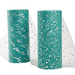 Sea Green BENECREAT Glitter Sequin Deco Mesh Ribbons, Tulle Fabric, Tulle Roll Spool Fabric For Skirt Making, Sea Green, 6 inch(15cm), about 25yards/roll(22.86m/roll)