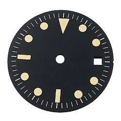 Black Luminous Glow in the Dark Brass Clock Face Dial, Flat Round, Black, 28.5mm