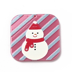 Snowman Printed  Acrylic Pendants, for Christmas, Square, Snowman Pattern, 34x34x2mm, Hole: 1.5mm