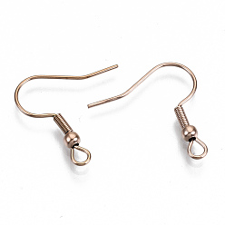 Rose Gold 304 Stainless Steel Earring Hooks, Ear Wire, with Horizontal Loop, Cadmium Free & Nickel Free & Lead Free, Rose Gold, 20~22x22mm, Hole: 2mm, 21 Gauge, Pin: 0.7mm