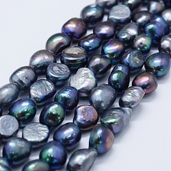 Midnight Blue Natural Cultured Freshwater Pearl Beads Strands, Potato, Midnight Blue, 11~12x11~12x8~9mm, Hole: 0.2mm, about 30pcs/strand, 14.1 inch