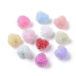 Mixed Color Resin Beads, with Crystal Rhinestone, Imitation Candy Food Style, Heart, Mixed Color, 17x19x10mm, Hole: 1.6mm