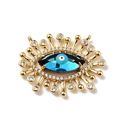 Teal Rack Plating Brass Micro Pave Cubic Zirconia Pendants, with Enamel, Long-Lasting Plated, Golden, Eye with Evil Eye, Cadmium Free & Nickel Free & Lead Free, Teal, 22x28x6mm, Hole: 1mm