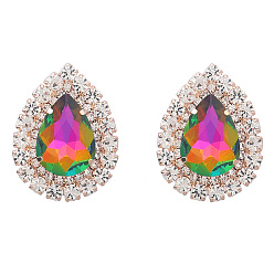 colorful Sparkling Crystal Drop Earrings for Women, Exaggerated Alloy Diamond Studs with Glass Gems