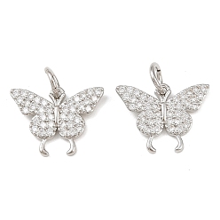 Платина Подвески из латуни с микропаве из прозрачного кубического циркония в виде бабочек, стойки покрытие, долговечный, без свинца и без кадмия, платина, 13x17.5x2 мм, отверстие : 4 мм