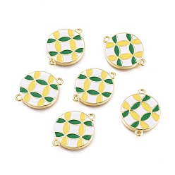 Green Brass Enamel Links Connectos, Flat Round, Real 18K Gold Plated, Green, 19.5x15x2mm, Hole: 1.4mm
