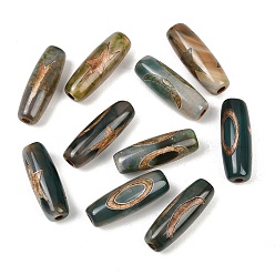 Другой Узор Тибетского стиля бусы дзи, природных бисера агат, окрашенная и подогревом, овальные, 28.5~32x10~12.5 мм, отверстие : 1.5~3 мм