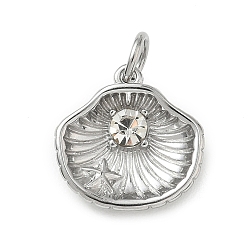 Нержавеющая Сталь Цвет 304 Подвески из нержавеющей стали и хрустальных стразов, подвески в форме ракушек, цвет нержавеющей стали, 16.5x16.5x4.5 мм, отверстие : 5 мм