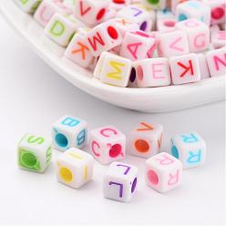 Mixed Color Initial Acrylic Beads, Cube, Mixed Color, 6.5x6.5x6.5mm, Hole: 2.5mm, about 2040pcs/500g