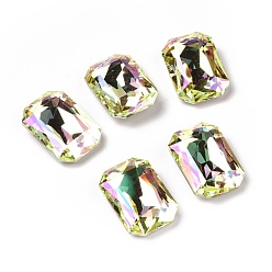 Luminous Green Glass Rhinestone Cabochons, Flat Back & Back Plated, Rectangle, Luminous Green, 27x18x7.7mm